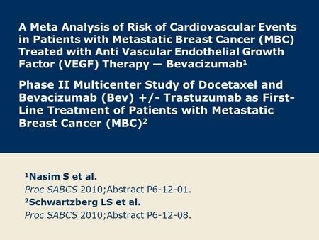 A Meta Analysis of Risk of Cardiovascular Events in Patients with Metastatic Breast Cancer (MBC) Treated with Anti Vascular Endothelial Growth Factor (VEGF)