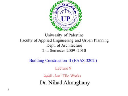 111 Dr. Nihad Almughany University of Palestine Faculty of Applied Engineering and Urban Planning Dept. of Architecture 2nd Semester 2009 -2010 Building.