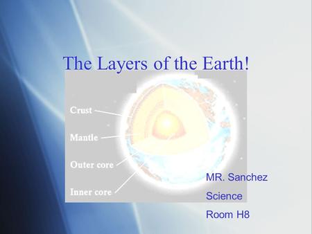 The Layers of the Earth! MR. Sanchez Science Room H8.