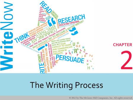 2 The Writing Process. 2 2 Learning Outcomes In this chapter, you will learn techniques for…. Discovering ideas about a topic. Planning and organizing.