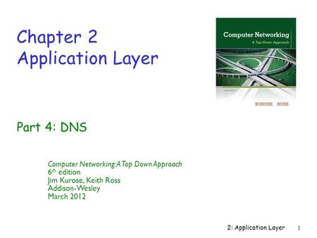 2: Application Layer1 Chapter 2 Application Layer Computer Networking: A Top Down Approach 6 th edition Jim Kurose, Keith Ross Addison-Wesley March 2012.