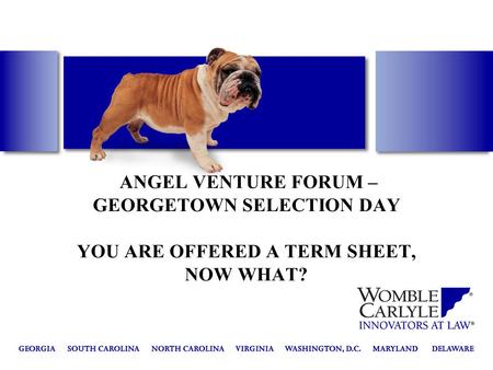 ANGEL VENTURE FORUM – GEORGETOWN SELECTION DAY YOU ARE OFFERED A TERM SHEET, NOW WHAT?