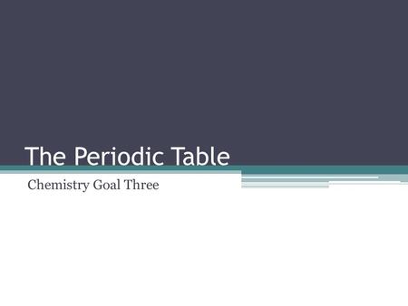 The Periodic Table Chemistry Goal Three. The periodic table is used to identify the basic organization of elements.
