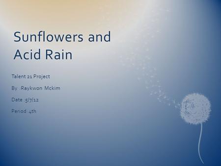 Sunflowers and Acid Rain Talent 21 Project By :Raykwon Mckim Date :5/7/12 Period :4th.