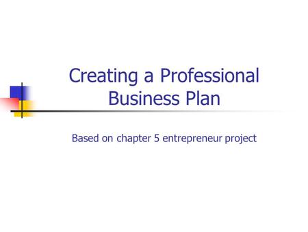 Creating a Professional Business Plan Based on chapter 5 entrepreneur project.