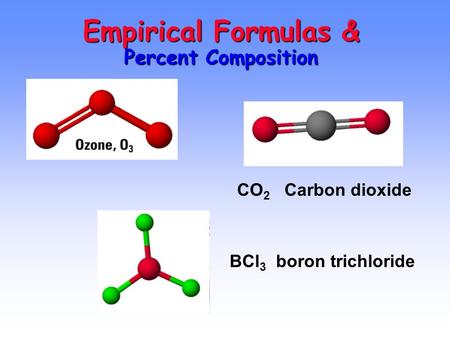 Empirical Formulas & Percent Composition CO 2 Carbon dioxide BCl 3 boron trichloride.