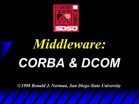 Middleware: CORBA & DCOM  1998 Ronald J. Norman, San Diego State University.