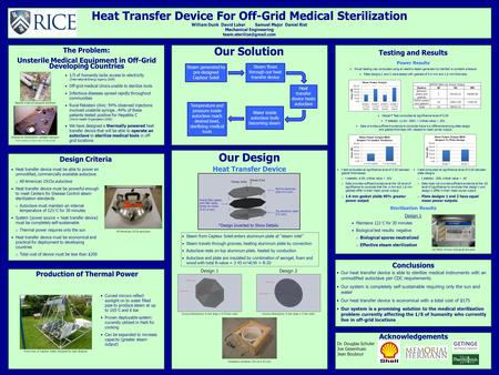 Heat Transfer Device For Off-Grid Medical Sterilization William Dunk David Luker Samuel MajorDaniel Rist Mechanical Engineering