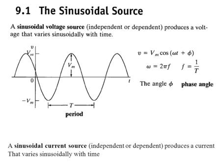 A sinusoidal current source (independent or dependent) produces a current That varies sinusoidally with time.