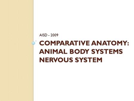 COMPARATIVE ANATOMY: ANIMAL BODY SYSTEMS NERVOUS SYSTEM AISD - 2009.