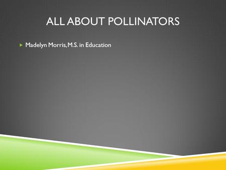 ALL ABOUT POLLINATORS  Madelyn Morris, M.S. in Education.