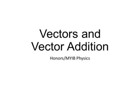 Vectors and Vector Addition Honors/MYIB Physics. This is a vector.