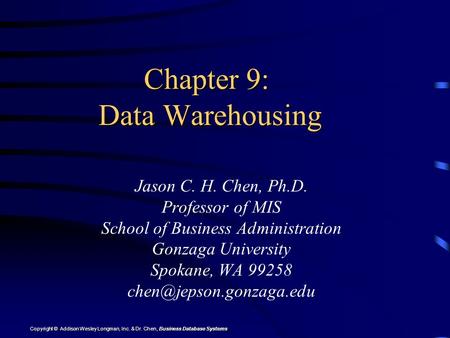 Chapter 9: Data Warehousing
