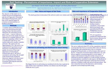 The objective of this study was to evaluate the perceived importance and role of Cooperative Extension in soil testing in Pennsylvania, and to look at.