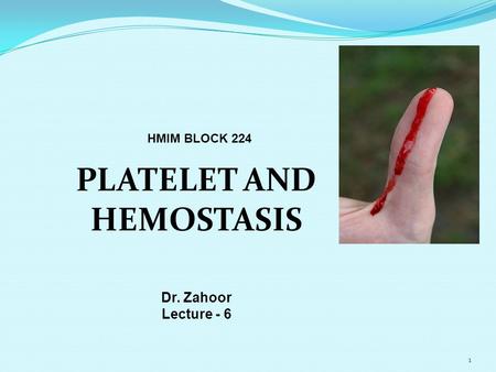 HMIM BLOCK 224 PLATELET AND HEMOSTASIS Dr. Zahoor Lecture - 6.