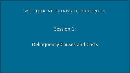 Session 1: Delinquency W E L O O K A T T H I N G S D I F F E R E N T L Y Session 1: Delinquency Causes and Costs W E L O O K A T T H I N G S D I F F E.