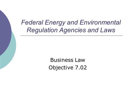 Federal Energy and Environmental Regulation Agencies and Laws
