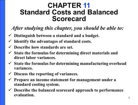 Standard Costs and Balanced Scorecard