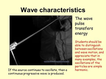 Wave characteristics The wave pulse transfers energy