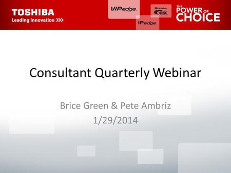 Consultant Quarterly Webinar Brice Green & Pete Ambriz 1/29/2014.
