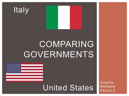 Arianne Williams Period 5 COMPARING GOVERNMENTS Italy United States.