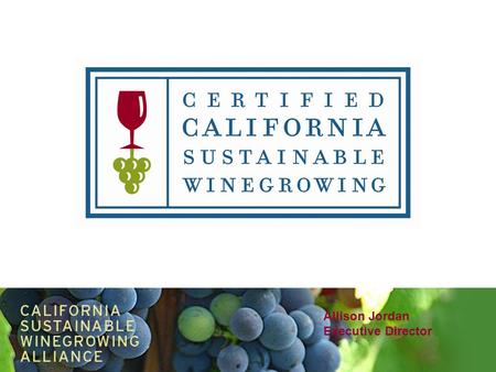 Allison Jordan Executive Director. Agenda CA Sustainable Winegrowing Program background Certified California Sustainable Winegrowing Lessons Learned.