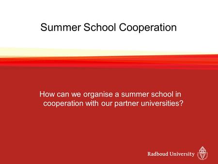 Summer School Cooperation How can we organise a summer school in cooperation with our partner universities?