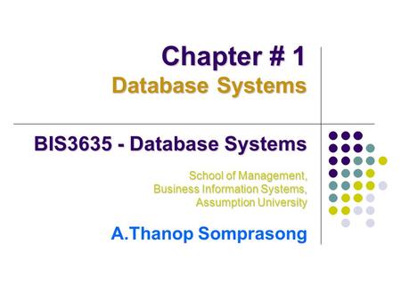Chapter # 1 Database Systems BIS Database Systems
