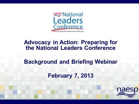 Advocacy in Action: Preparing for the National Leaders Conference Background and Briefing Webinar February 7, 2013.