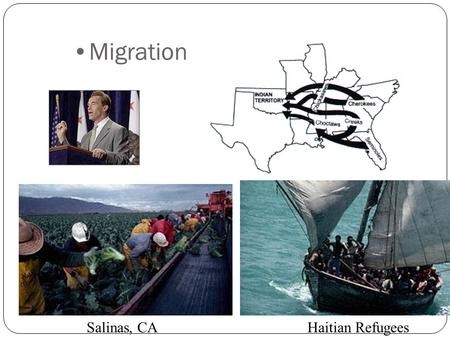 Migration Haitian RefugeesSalinas, CA. Why do people migrate? Push Factors Pull Factors Major International Migration Patterns, Early 1990s Slide graphic.