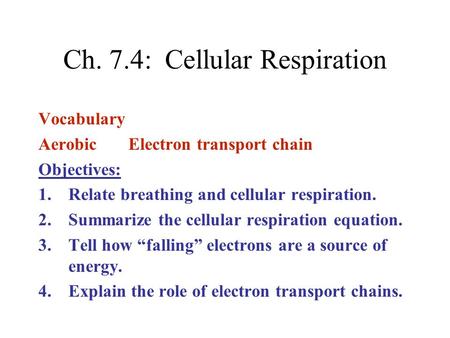 Ch. 7.4: Cellular Respiration