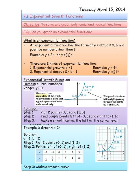 Tuesday April 15, Exponential Growth Functions