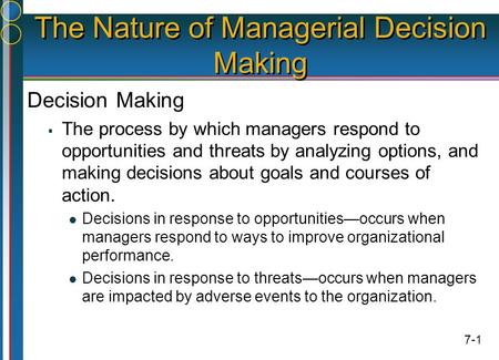 The Nature of Managerial Decision Making