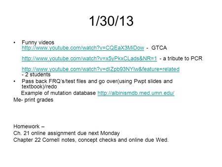 1/30/13 Funny videos  -  GTCA  - a tribute to PCR students