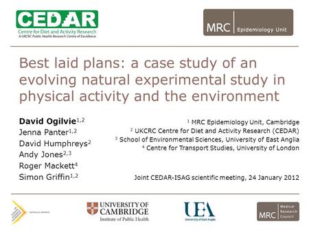 Best laid plans: a case study of an evolving natural experimental study in physical activity and the environment David Ogilvie 1,2 Jenna Panter 1,2 David.