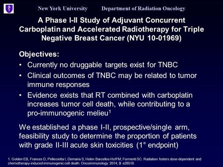 New York University Department of Radiation Oncology A Phase I-II Study of Adjuvant Concurrent Carboplatin and Accelerated Radiotherapy for Triple Negative.