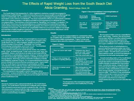 The Effects of Rapid Weight Loss from the South Beach Diet Alicia Gramling, Beloit College, Beloit, WI World Health Organization Dietary Guidelines for.