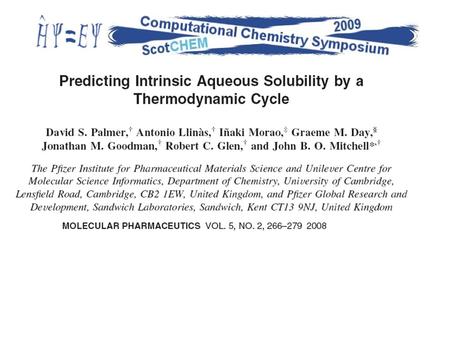 Solubility is an important issue in drug discovery and a major source of attrition This is expensive for the pharma industry A good model for predicting.