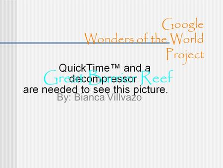 Google Wonders of the World Project Great Barrier Reef By: Bianca Villvazo.