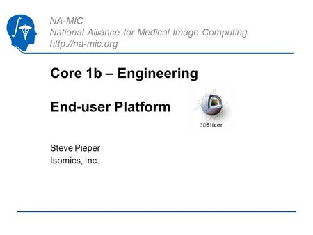 NA-MIC National Alliance for Medical Image Computing  Core 1b – Engineering End-user Platform Steve Pieper Isomics, Inc.