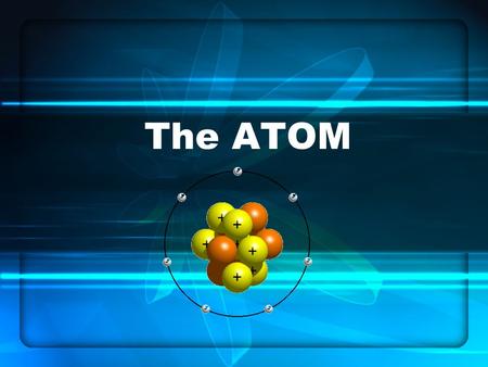 The ATOM The atom consists of three basic parts: The 3 parts: Proton: + charge( +1) Neutron: no charge (0) Electron: - charge (-1) The proton and neutron.