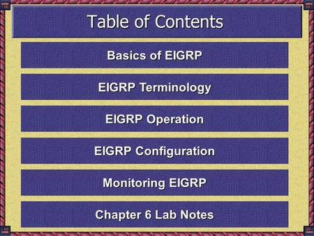 Table of Contents Basics of EIGRP EIGRP Terminology EIGRP Operation