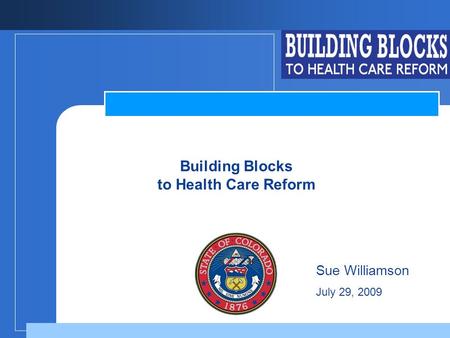 Company LOGO Building Blocks to Health Care Reform Sue Williamson July 29, 2009.
