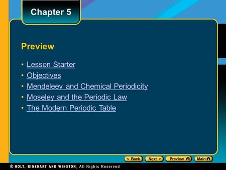 Chapter 5 Preview Lesson Starter Objectives