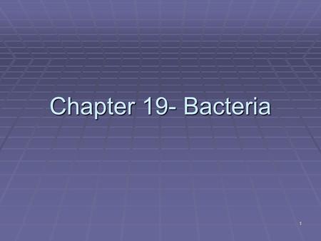 1 Chapter 19- Bacteria. 2 I. Bacteria A. Classifying Prokaryotes 1. Prokaryotes are organisms WITHOUT a nucleus. 2. Prokaryotes can be divided into Eubacteria.