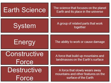 Earth Science System Energy Constructive Force Destructive Force