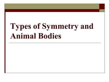 Types of Symmetry and Animal Bodies.  Symmetry is the arrangement of body parts around a central plane or axis  Asymmetry : occurs when the body can't.