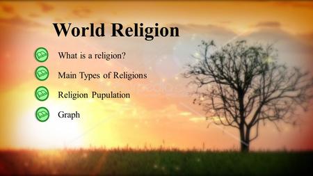World Religion What is a religion? Main Types of Religions Religion Pupulation Graph.
