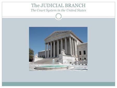 The JUDICIAL BRANCH The Court System in the United States.