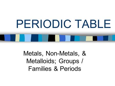 Metals, Non-Metals, & Metalloids; Groups / Families & Periods